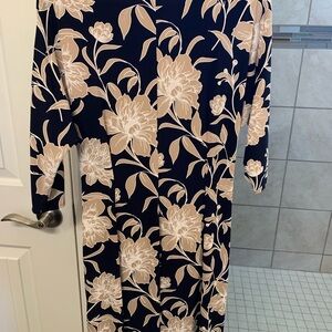 Robbie Bee Navy and Cream Floral Long Sleeve Dress